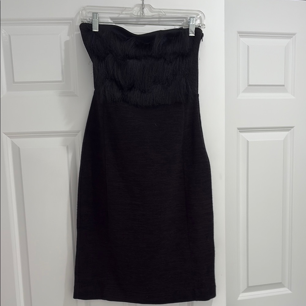 Womens Banana Republic Strapless black dress with fringe (optional straps)